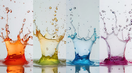 High resolution water splashes collection, isolated on white backgroundの素材