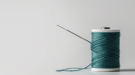 spool of thread with a needle on white isolated backgroundの素材