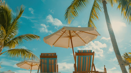 Chairs And Umbrella In Palm Beach - Tropical Holiday Bannerの素材