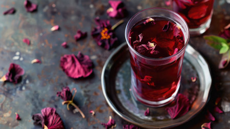 Mexican hibiscus tea in a glassの素材