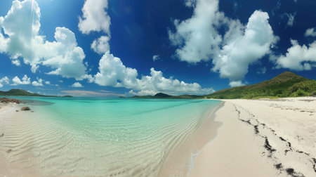 Panorama of a beautiful white sand beach and turquoise waterの素材