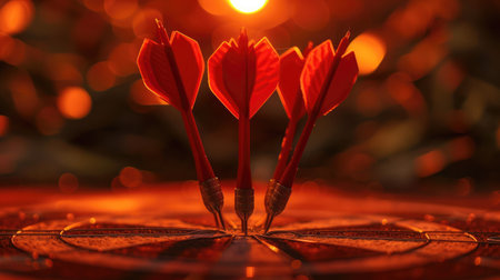 red three darts arrows in the target center business goal conceptの素材