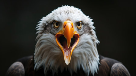 Angry north american bald eagle on black background.の素材