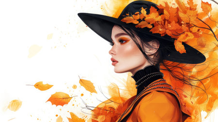 Autumn Woman Fashion Portrait. Fall. Beautiful Girl. Fashion Artの素材