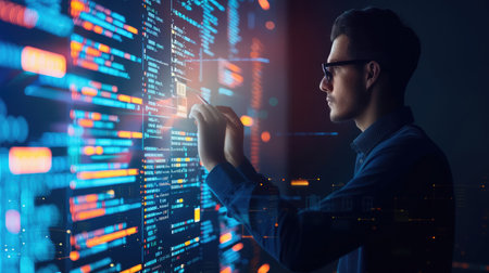 Digital transformation concept. System engineering. Binary code. Programming.の素材