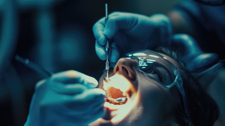 Dentist examining a patient's teeth in the dentist.の素材