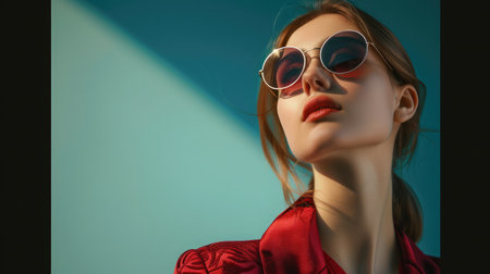 fashion model in sunglasses , beautiful young woman. Studio shotの素材