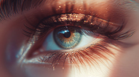 Female Eye with Extreme Long False Eyelashes. Eyelash Extensions. Makeup, Cosmetics, Beauty. Close up, Macroの素材
