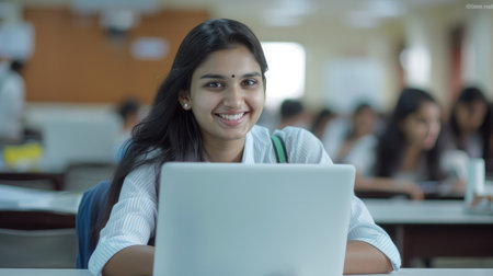 Indian woman using computerの素材