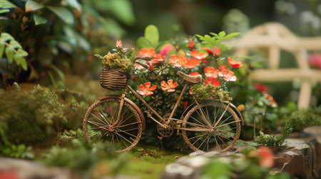 Model of an old bicycle equipped with basket of flowers Bicycleの素材