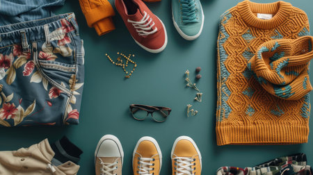 Overhead shot of female casual clothesの素材