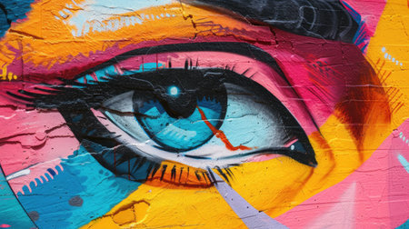 Street art. Colorful graffiti on the wall. Fragment for background. Detail of a graffitiの素材