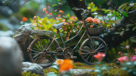 Model of an old bicycle equipped with basket of flowers Bicycleの素材