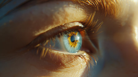 perfect blue eye macro in a sterile environment and perfect vision in resolution 6k, concept, the vision of the future and healthy life concept. view precise and straight to the target.の素材
