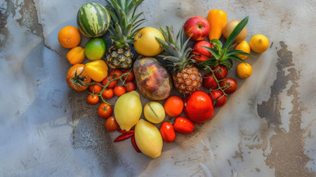 heart shape by various vegetables and fruitsの素材