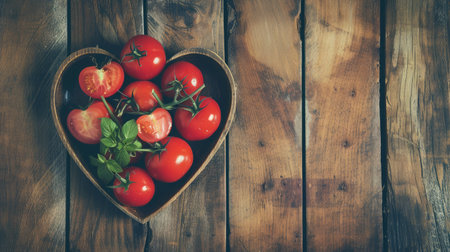 Healthy food in heart and cholesterol diet concept on vintage boardsの素材