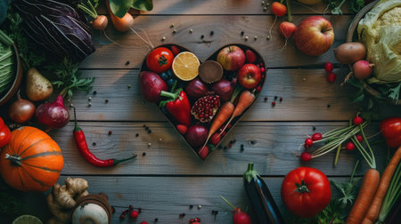 heart shape by various vegetables and fruitsの素材