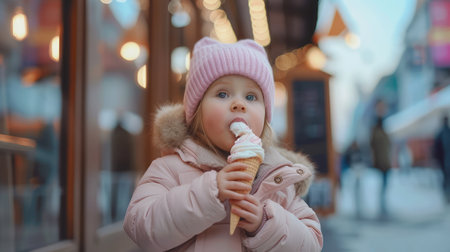 Cute Toddler Girl Eating Ice Creamの素材