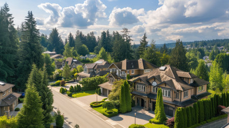 Houses in suburb at Summer in the north America. Luxury houses with nice landscape.の素材