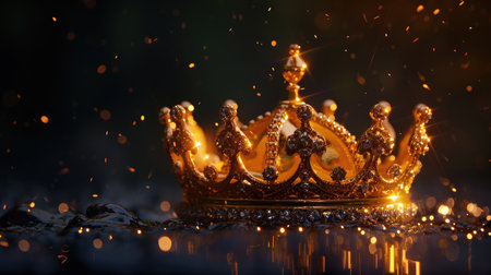 Golden crown with dark backgroundの素材
