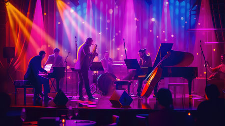 Ensemble Playing Night Concert On The Stage. Jazz music.の素材