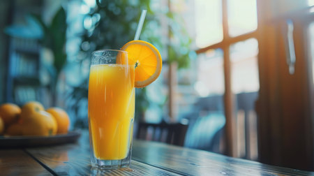 Orange juice on table close-upの素材