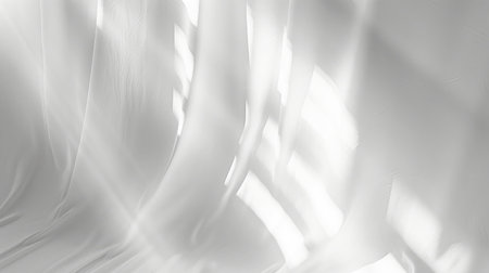 Blurred overlay effect for photo and mockups. Wall texture with organic drop diagonal shadow and rays of light on a white wall. shadows for natural light effectsの素材