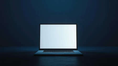 Laptop with blank screen on table.の素材