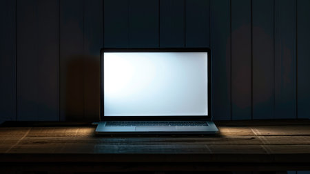 Laptop with blank screen on table.の素材