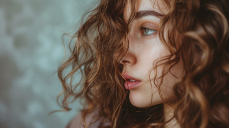 Beauty girl with long and shiny wavy Hair coloring and toning shatush and balayash Beautiful woman model with curly hairstyleの素材