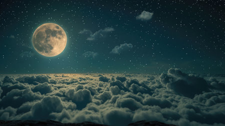 Night sky with full bright moon in the cloudsの素材