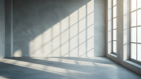 Gray background for product presentation with shadow and light from windowsの素材