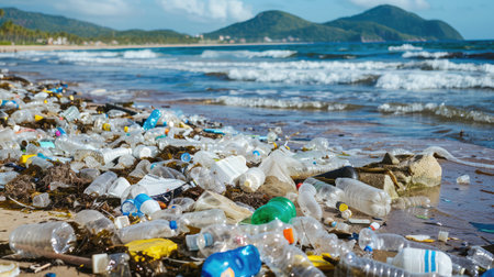 Environmental problem of plastic rubbish pollution in oceanの素材