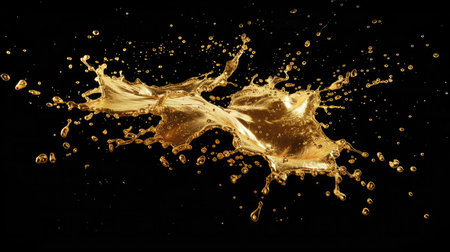 liquid gold splash isolated on black background.の素材