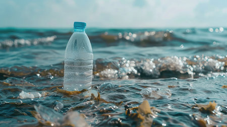 Plastic water bottles pollution in ocean Environment conceptの素材
