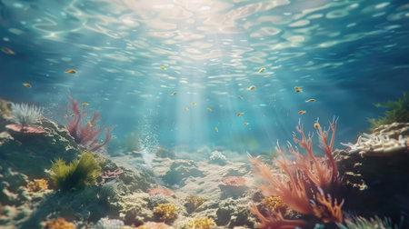 Underwater Scene - Tropical Seabed With Reef And Sunshineの素材