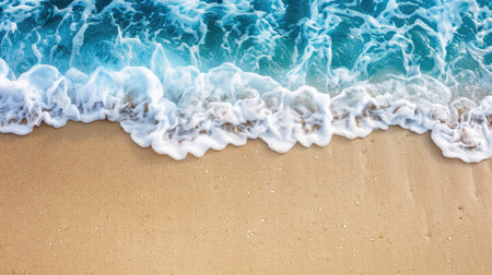 Soft blue ocean wave on clean sandy beachの素材