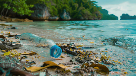 Plastic water bottles pollution in ocean Environment conceptの素材