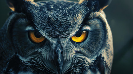 Great Horned Owl staring with golden eyesの素材