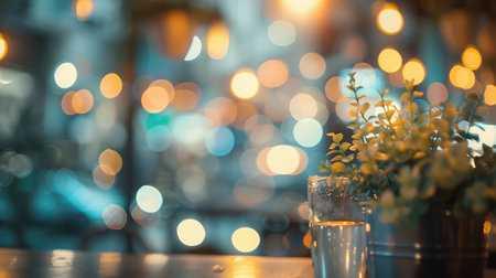 Blur coffee shop or cafe restaurant with abstract bokeh light image background.For montage product display or design key visual layoutの素材