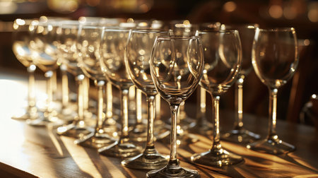 Empty glasses set in restaurantの素材