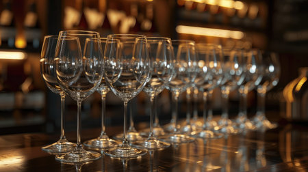 Empty glasses set in restaurantの素材