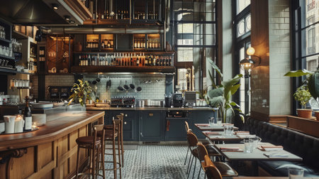 modern restaurant with open kitchenの素材