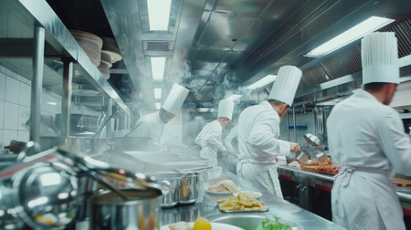 motion chefs of a restaurant kitchenの素材