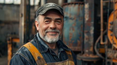 Portrait of a smiling worker in a factoryの素材