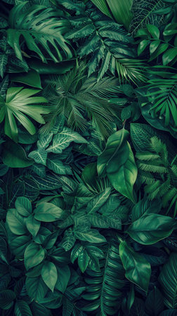 Tropical leaves texture,Abstract nature leaf green texture background.vintage dark tone,picture can used wallpaper desktop.の素材