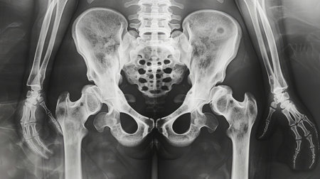 X-ray of the pelvis and spinal column of a womanの素材