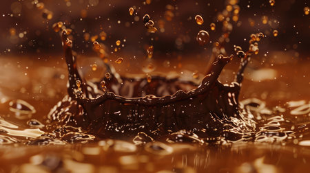 Realistic chocolate crown splash, Splashing and whirl chocolate liquid, cacao coffee splash with dropsの素材