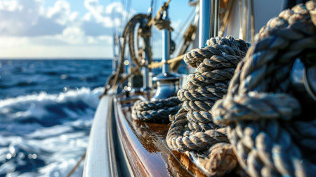 Luxury yacht tackle during the ocean voyageの素材
