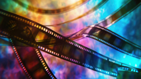 multicolored abstract background with film strip.film festival filmmaking movie announcement conceptの素材
